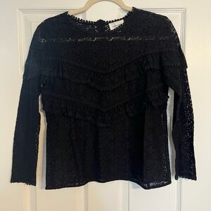 NWOT Sezane Black Lace Ruffle Long Sleeve Top